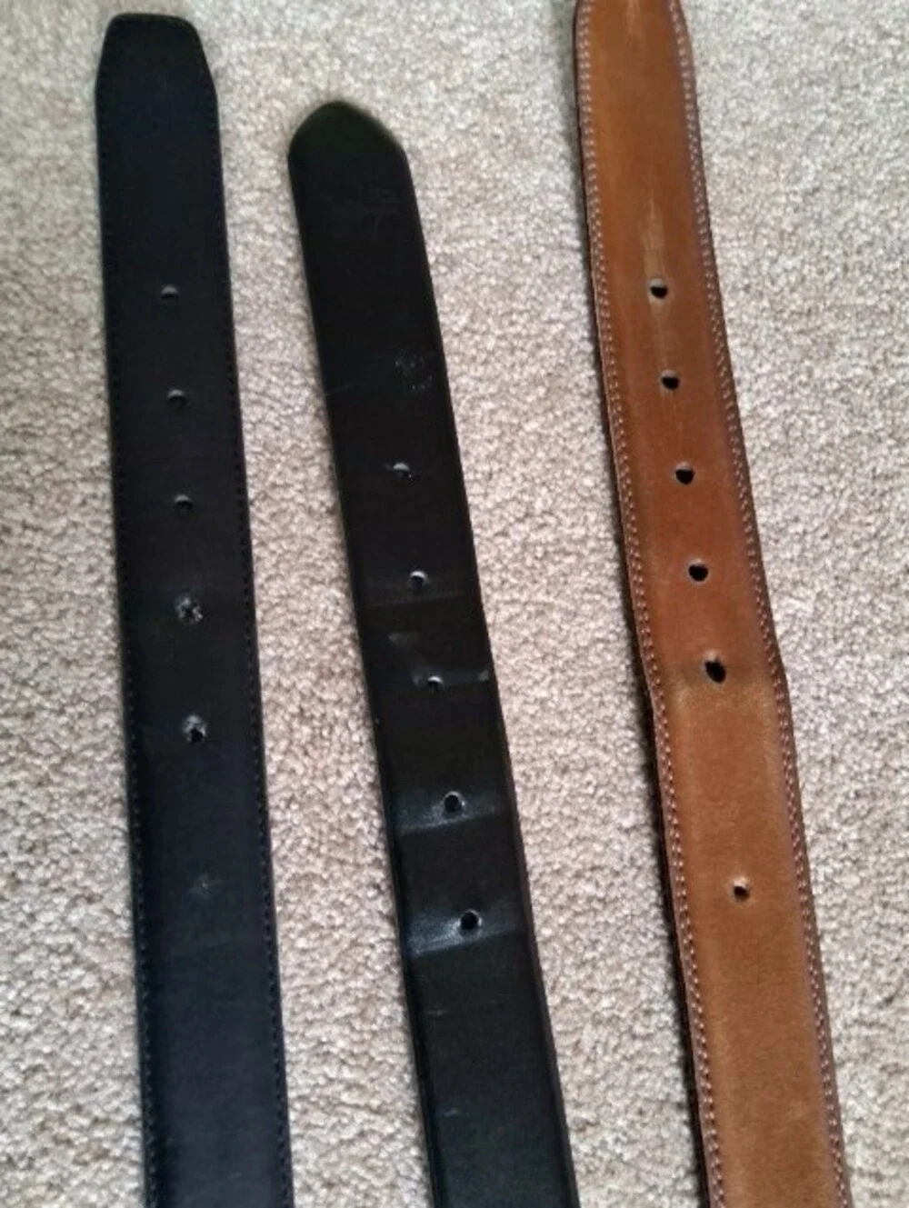 Set Of 3 Men's Leather Belts in Brown and Black with Silver Buckles